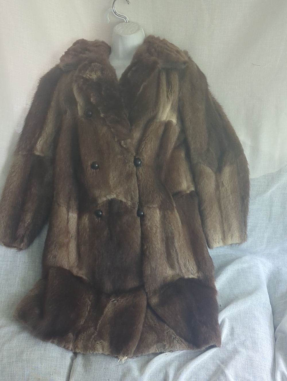 Vintage Handmade Women's Brown Authentic Fur Double-Breasted Coat